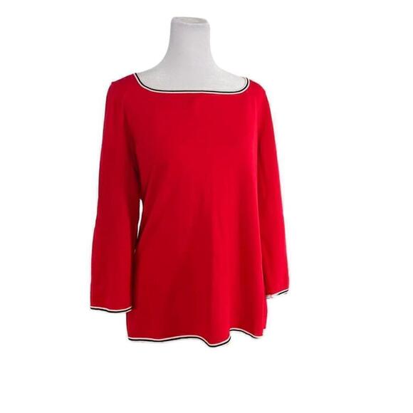 Talbots Red Square Neck Pearl Button Cuff Sweater Size Medium - Picture 3 of 8